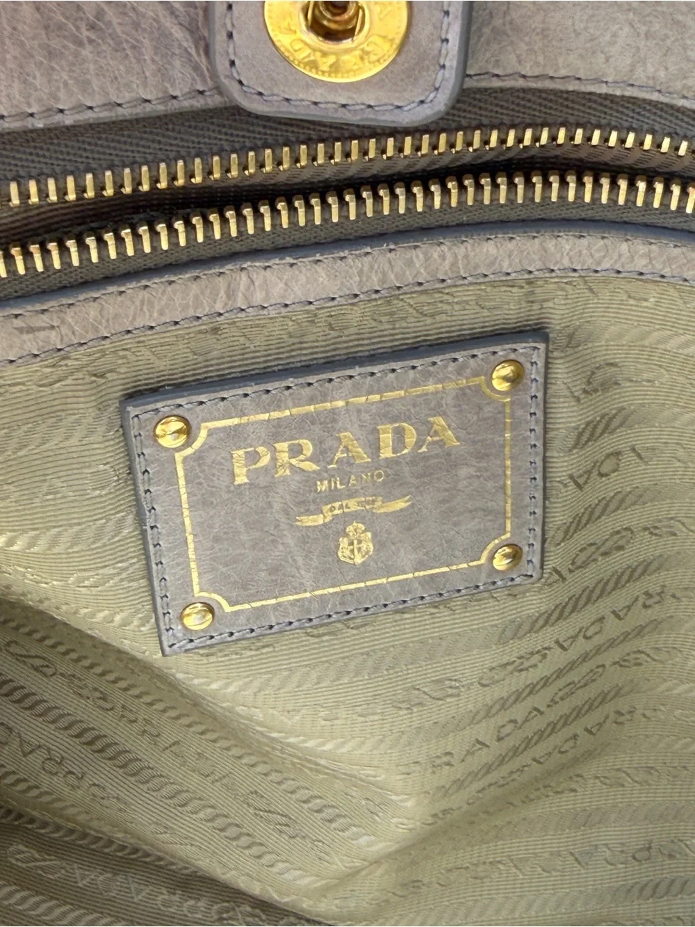 Prada Metallic Taupe Leather Satchel with Gold Hardware